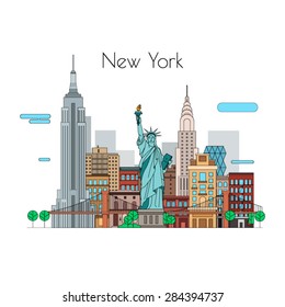 Vector city. Illustrations to travel. New York linear icons