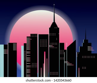 
Vector city landscape. Skyscrapers. 
Sunset