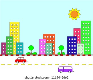 Vector of a city of life in the urban with building, car, and park in colorful style by Illustrator