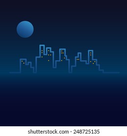 Vector city line, sunset