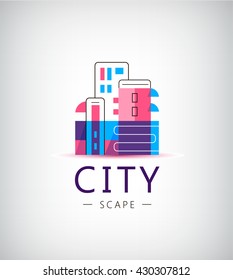 Vector city logo, colorful absrtact modern city illustration. Building logo construction