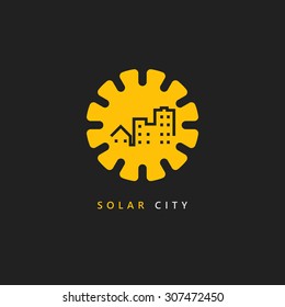 Vector city logo. Real estate with sun and city design template