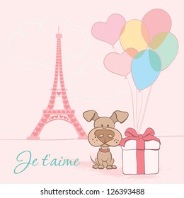 Vector City of Love-Paris. Card for Valentine's Day