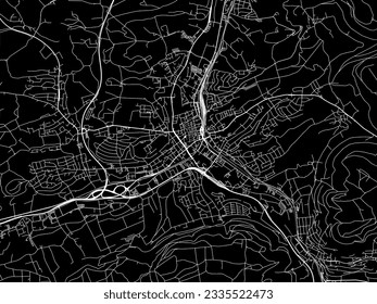 Mapa vectorial de Aalen en Alemania con caminos blancos aislados en un fondo negro.