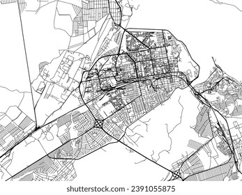 Vector city map of Abakan in the Russian Federation with black roads isolated on a white background.