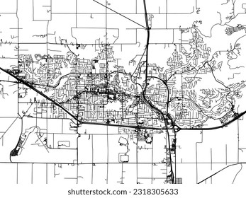 Mapa de la ciudad vectorial de Abbotsford British Columbia en Canadá con carreteras negras aisladas en un fondo blanco.