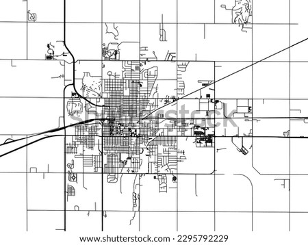 Vector city map of Aberdeen South Dakota in the United States of America with black roads isolated on a white background.