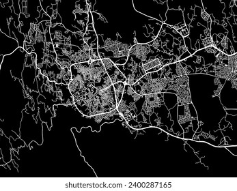 Vector city map of Abha in Brazil with white roads isolated on a black background.