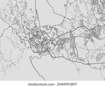 Vector city map of Abha in Brazil with black roads isolated on a grey background.