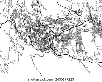 Vector city map of Abha in the Kingdom of Saudi Arabia with black roads isolated on a white background.