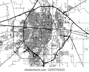Vector city map of Abilene Texas in the United States of America with black roads isolated on a white background.