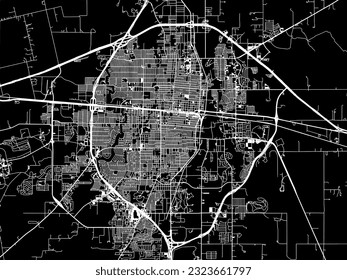Vector city map of Abilene Texas in the United States of America with white roads isolated on a black background.