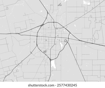 Vector city map of Abilene Texas in the United Stated of America with black roads isolated on a grey background.