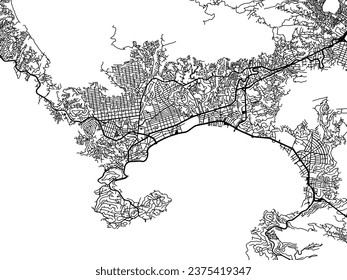 Vector city map of Acapulco de Juarez in Mexico with white roads isolated on a black background.