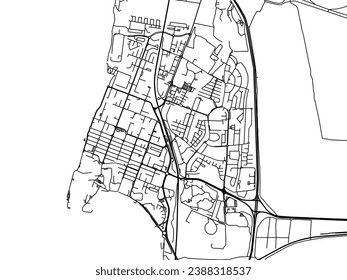 Vector city map of Acre in Israel with black roads isolated on a white background.