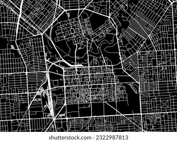 Vector city map of Adelaide center in Australia with white roads isolated on a black background.