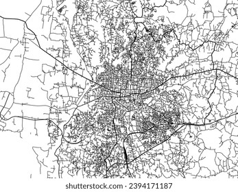 Mapa de la ciudad vectorial de Agartala en la República de India con carreteras negras aisladas en un fondo blanco.