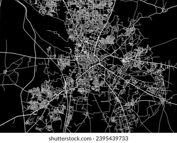 Vector city map of Ahmadnagar in the Republic of India with white roads isolated on a black background.