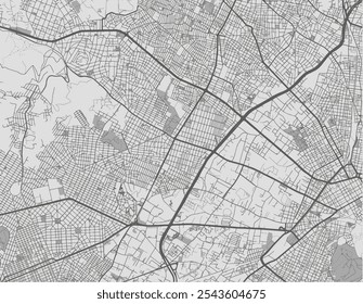 Mapa de cidade vetorial de Aigaleo na Grécia com estradas pretas isoladas em um fundo cinza.