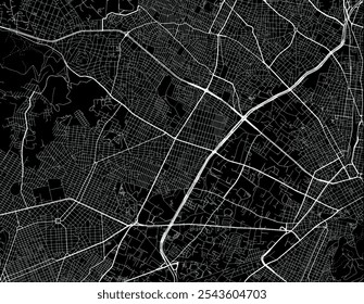 Mapa de cidade vetorial de Aigaleo na Grécia com estradas brancas isoladas sobre um fundo preto.