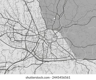 Vector city map of Aix-en-Provence in France with black roads isolated on a grey background.