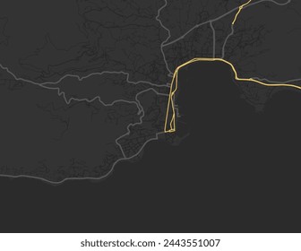 Vector city map of Ajaccio in the France with yellow roads isolated on a brown background.