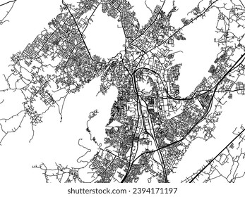 Vector city map of Ajmer in the Republic of India with black roads isolated on a white background.