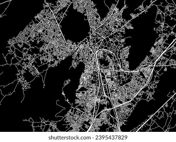 Mapa de la ciudad vectorial de Ajmer en la República de India con carreteras blancas aisladas en un fondo negro.
