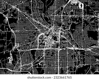 Vector city map of Akron Ohio in the United States of America with white roads isolated on a black background.