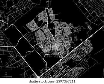Vector city map of Al 'Ashir min Ramadan in Egypt with white roads isolated on a black background.