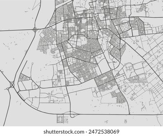 Vector city map of Al Hufuf in the Kingdom of Saudi Arabia with black roads isolated on a grey background