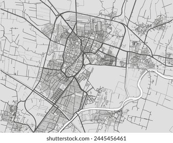 Vector city map of Al Mahallah al Kubra in Egypt with black roads isolated on a grey background.
