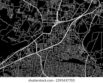 Vector city map of Alandur in the Republic of India with white roads isolated on a black background.