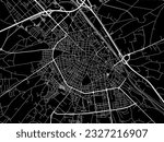 Vector city map of Albacete in Spain with white roads isolated on a black background.