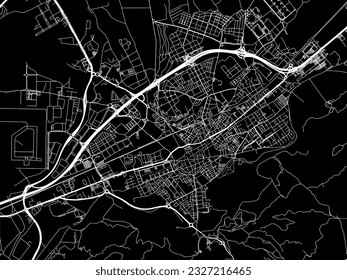 Vector city map of Alcala de Henares in Spain with white roads isolated on a black background.