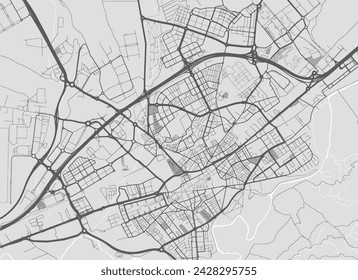 Vector city map of Alcala de Henares in Spain with black roads isolated on a grey background.