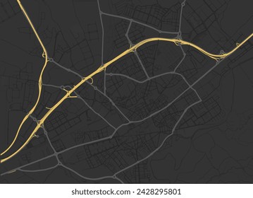 Vector city map of Alcala de Henares in Spain with yellow roads isolated on a brown background.