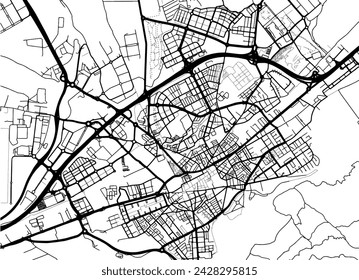 Vector city map of Alcala de Henares in Spain with black roads isolated on a white background.