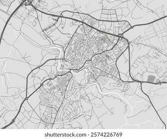 Vector city map of Alcala de Guadaira in Spain with black roads isolated on a grey background.