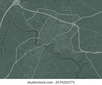 Vector city map of Alcala de Guadaira in Spain with white roads isolated on a green background