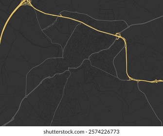 Vector city map of Alcala de Guadaira in Spain with yellow roads isolated on a brown background.