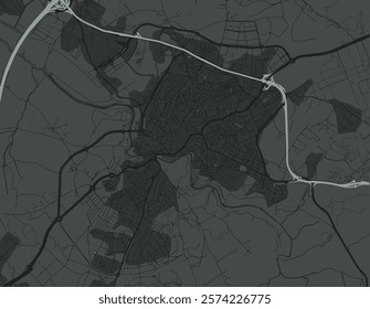 Vector city map of Alcala de Guadaira in Spain with white roads isolated on a grey background.