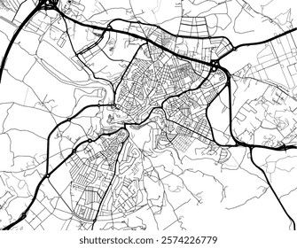 Vector city map of Alcala de Guadaira in Spain with black roads isolated on a white background.