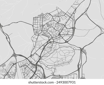 Vector city map of Alcobendas in Spain with black roads isolated on a grey background.