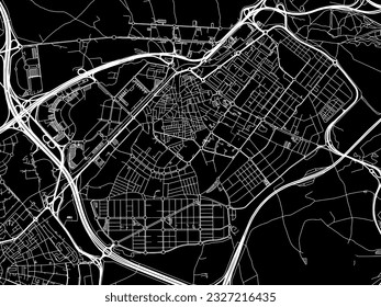 Vector city map of ALcorcon in Spain with white roads isolated on a black background.