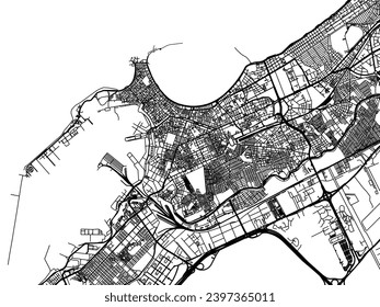 Mapa vectorial de la ciudad de Alejandría en Egipto con caminos negros aislados en un fondo blanco.