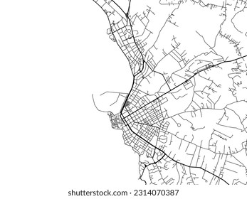 Mapa vectorial de Alghero en Italia con carreteras negras aisladas en un fondo blanco.