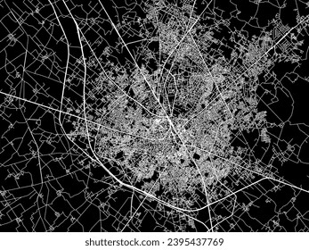 Vector city map of Aligarh in the Republic of India with white roads isolated on a black background.