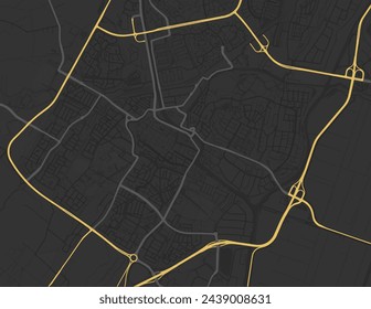 Vector city map of Alkmaar in the Netherlands with yellow roads isolated on a brown background.