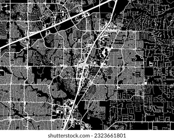 Vector city map of Allen Texas in the United States of America with white roads isolated on a black background.